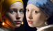 Das historische Bild "Das Mädchen mit den Perlenohrringen" wird einer KI generierten Version gegenüber gestellt. Das KI Bild hat eine sehr detaillierte Grafik und die Perlenohrringe leuchten.